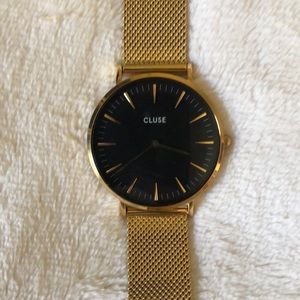 Cluse gold mesh watch black face